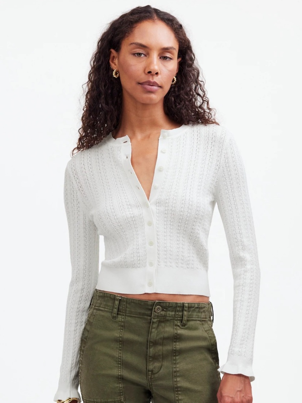 Madewell the signature open knit cardigan frost cream white size xxs